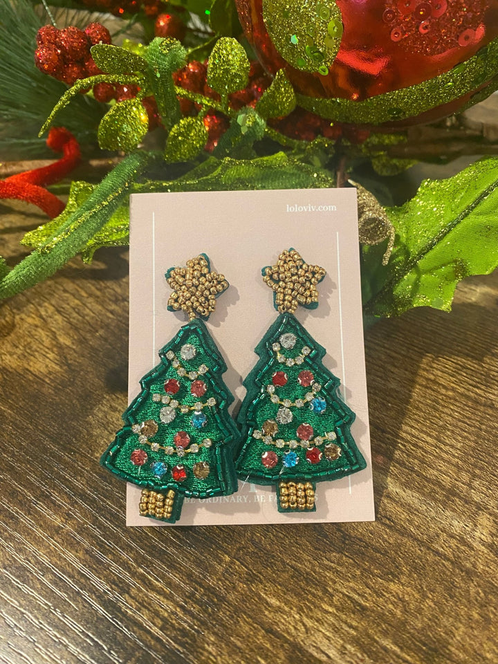 Sparkly Dangle Christmas Tree Earrings - Lolo Viv Boutique