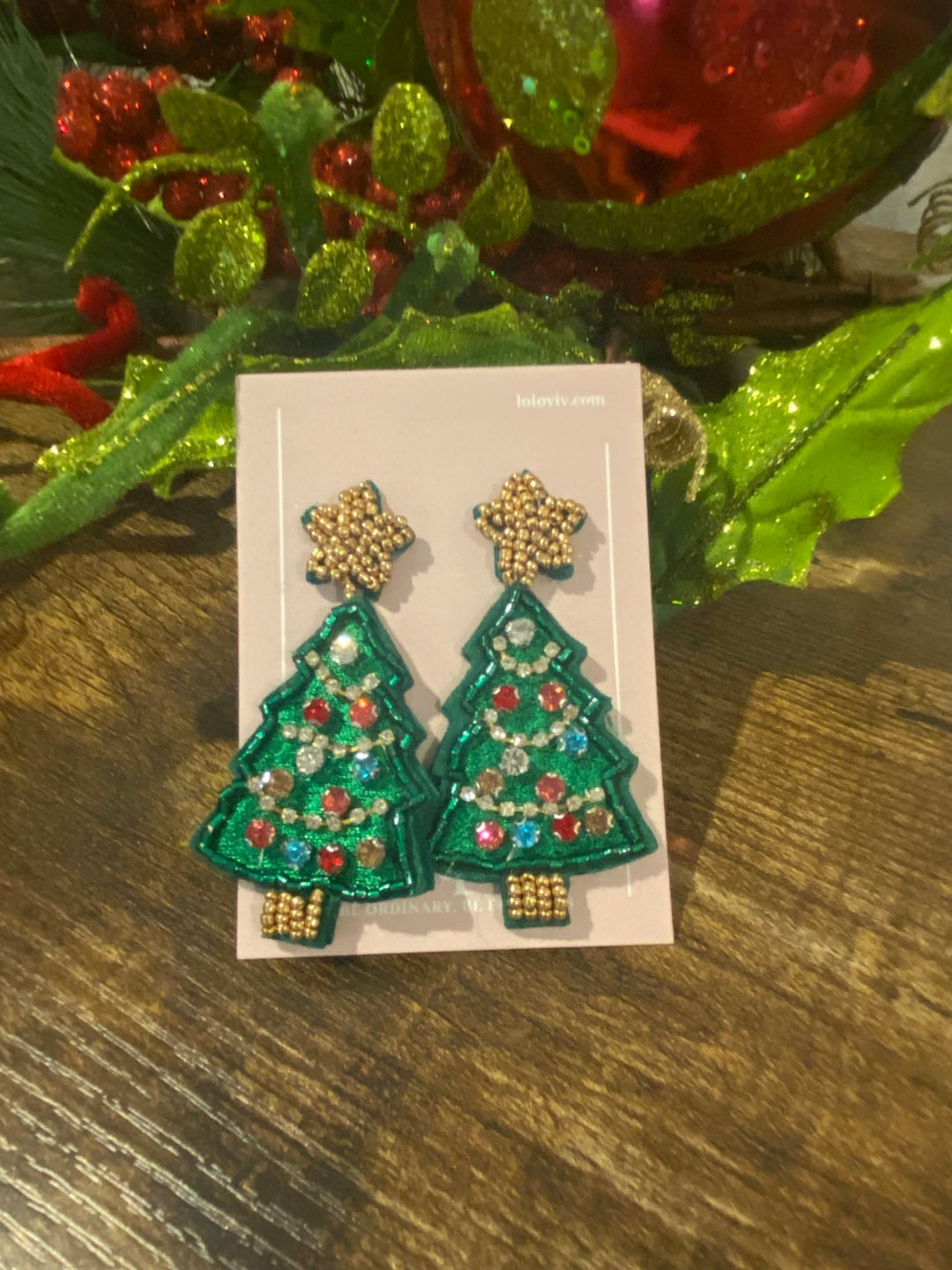 Sparkly Dangle Christmas Tree Earrings - Lolo Viv Boutique