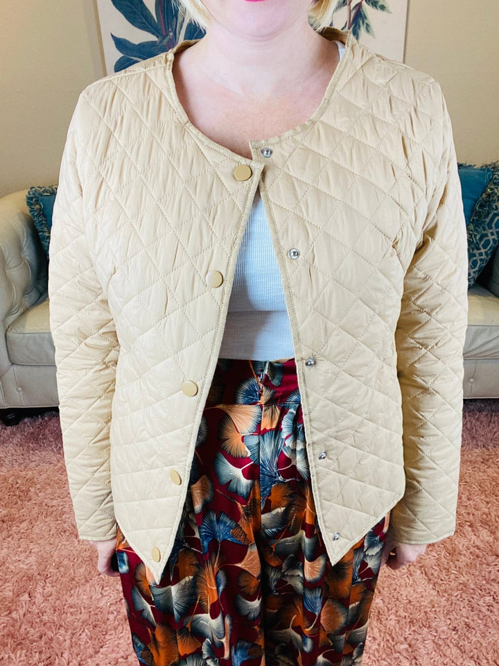 Taupe Quilted Fall Jacket - Lolo Viv Boutique