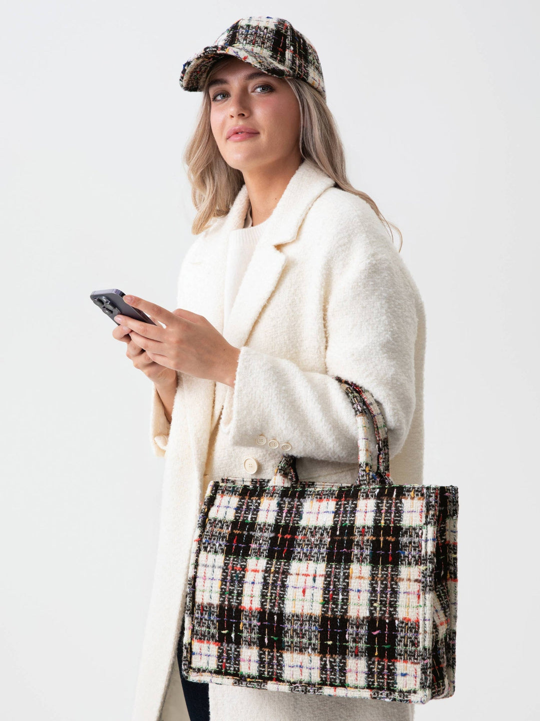 Tweed Plaid Winter Tote - Lolo Viv Boutique