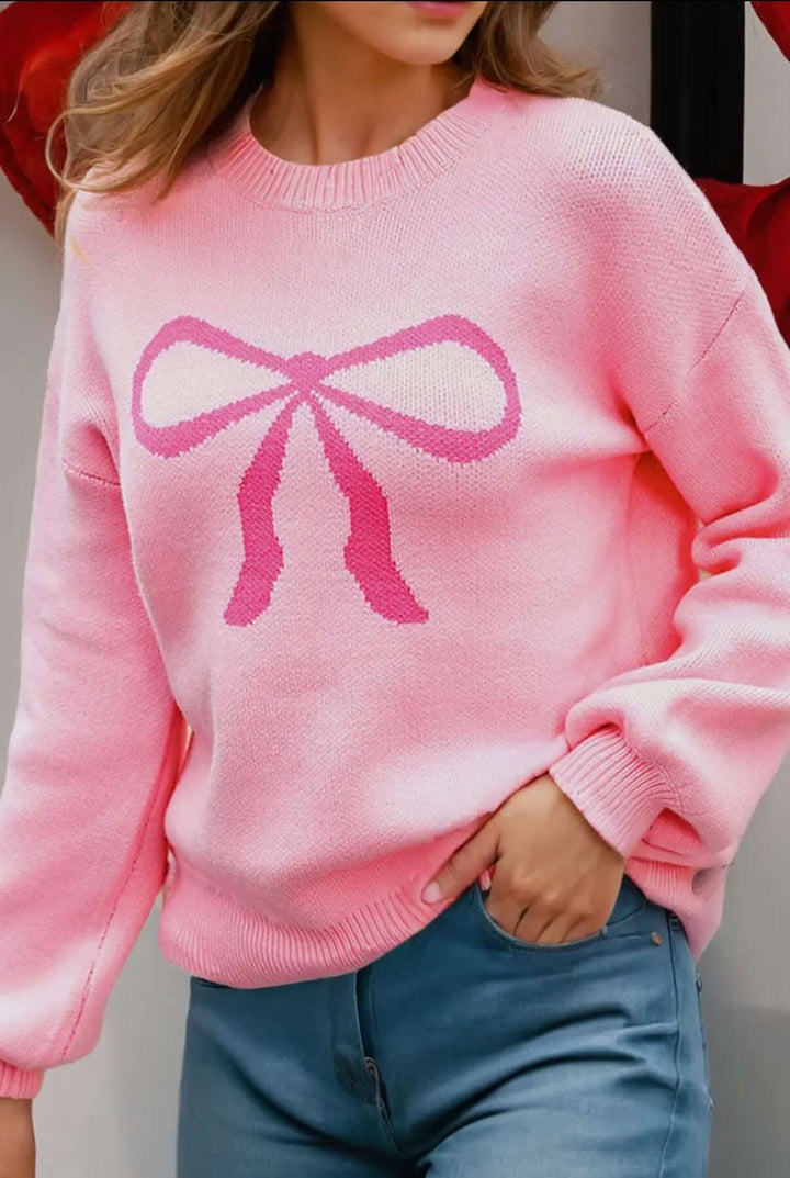 Valentine's Pink Bow Sweater - Reg & Curvy - Lolo Viv Boutique