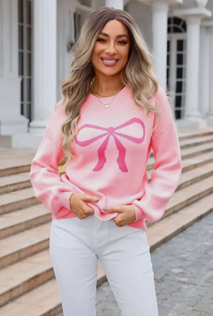 Valentine's Pink Bow Sweater - Reg & Curvy - Lolo Viv Boutique