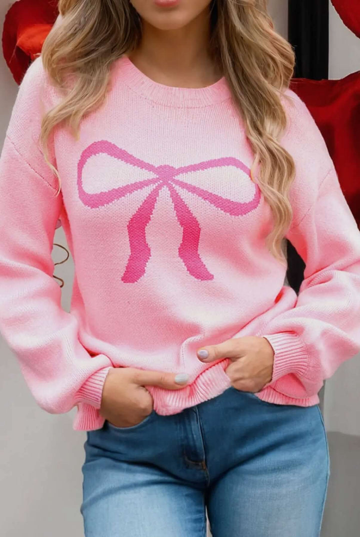 Valentine's Pink Bow Sweater - Reg & Curvy - Lolo Viv Boutique