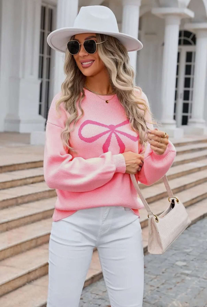 Valentine's Pink Bow Sweater - Reg & Curvy - Lolo Viv Boutique