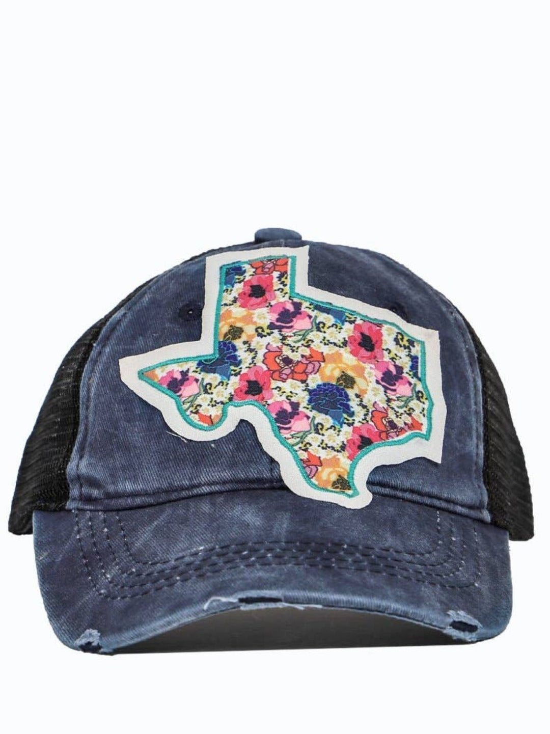 Vibrant Floral Texas Patch Navy and Black Mesh Hat - Lolo Viv Boutique