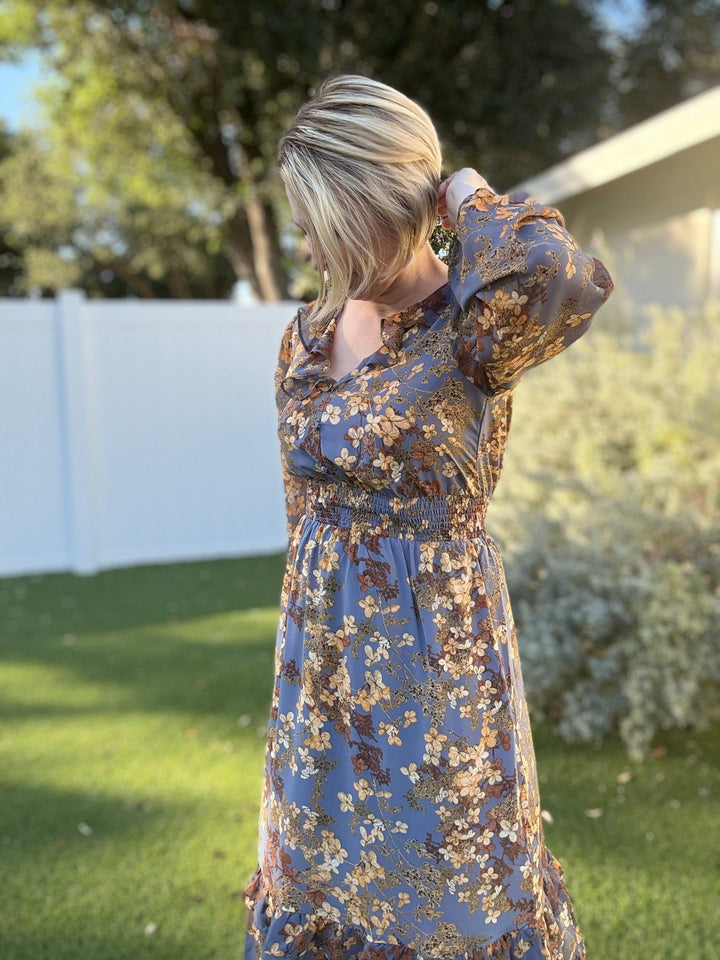 Winter Blossom Midi Dress - Lolo Viv Boutique