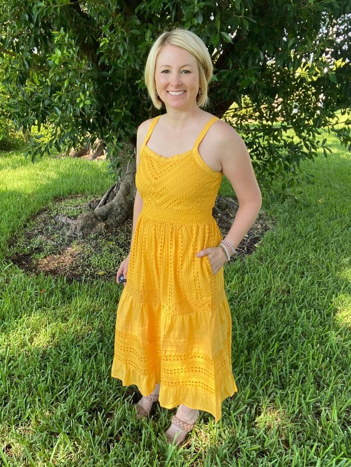 Yellow Sleeveless Eyelet Midi Dress - Lolo Viv Boutique