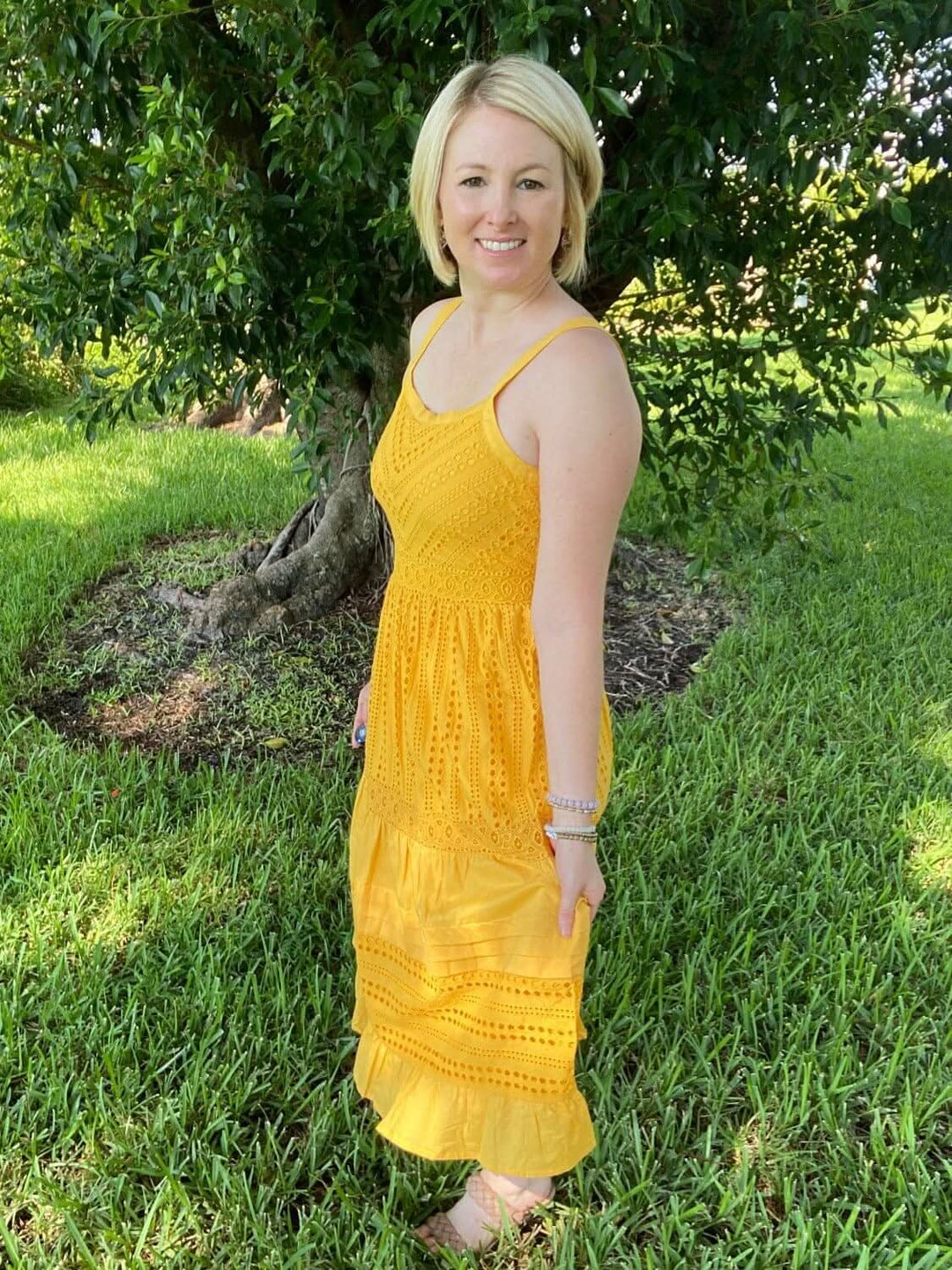 Yellow Sleeveless Eyelet Midi Dress - Lolo Viv Boutique