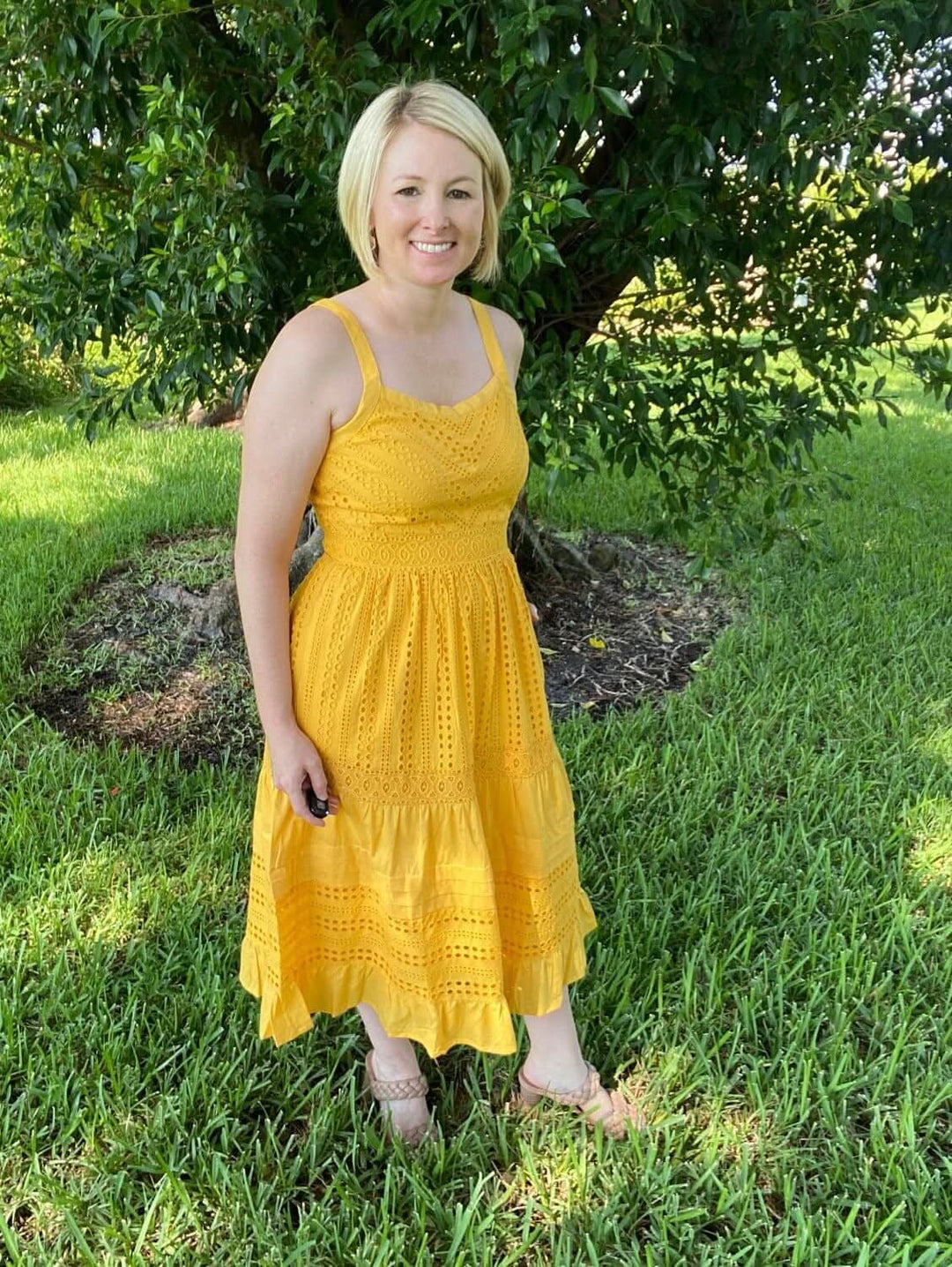 Yellow Sleeveless Eyelet Midi Dress - Lolo Viv Boutique