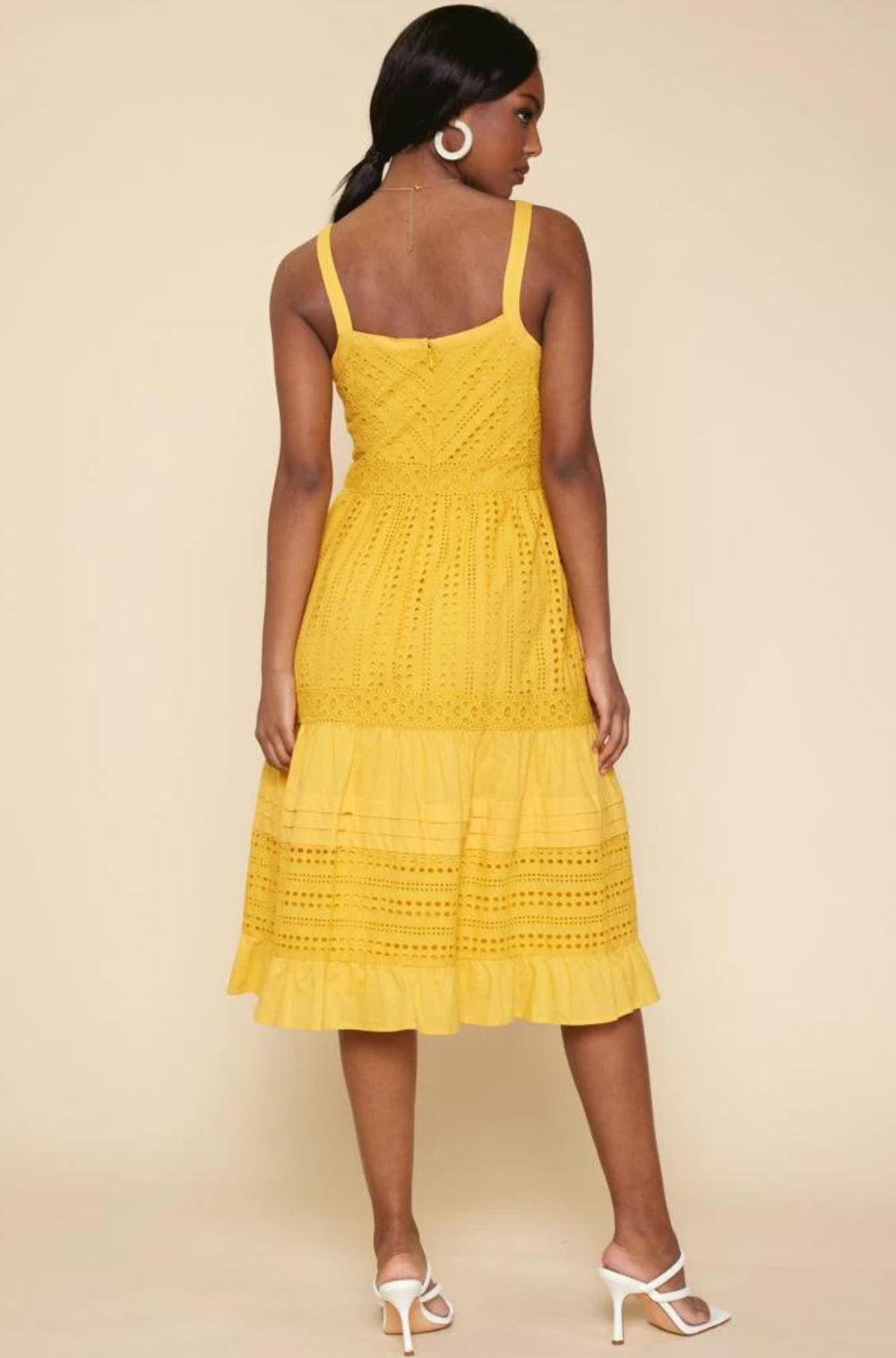 Yellow Sleeveless Eyelet Midi Dress - Lolo Viv Boutique