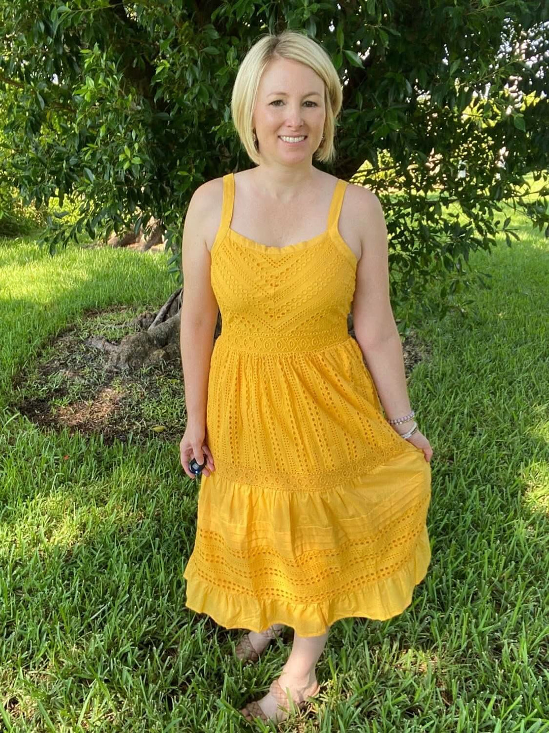 Yellow Sleeveless Eyelet Midi Dress - Lolo Viv Boutique