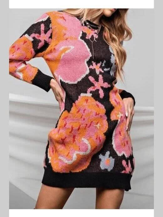 Bright Garden Sweater Dress - Curvy - Lolo Viv Boutique