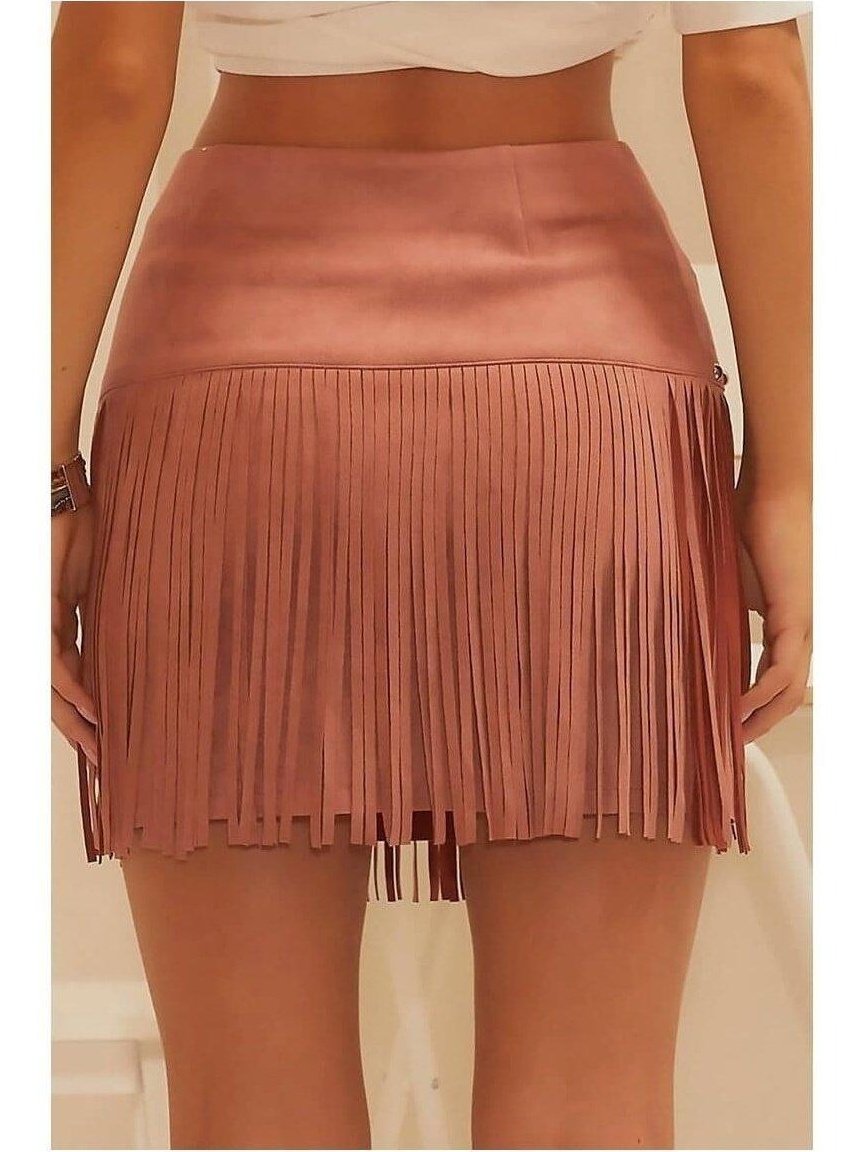Dusty Rose Fringe Mini Skirt