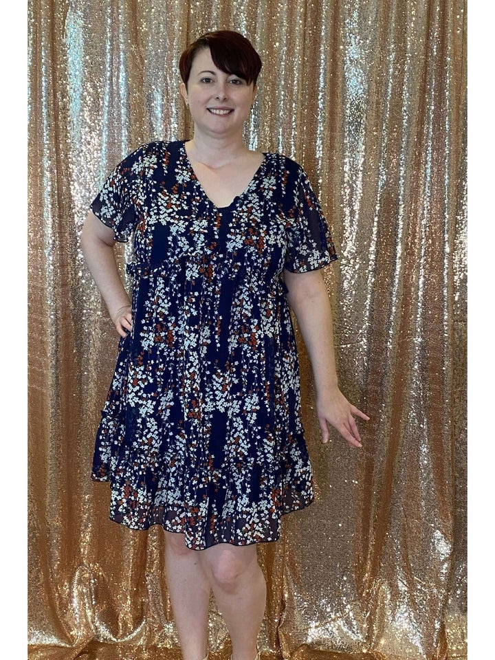 Navy Blooms Dress Reg & Curvy