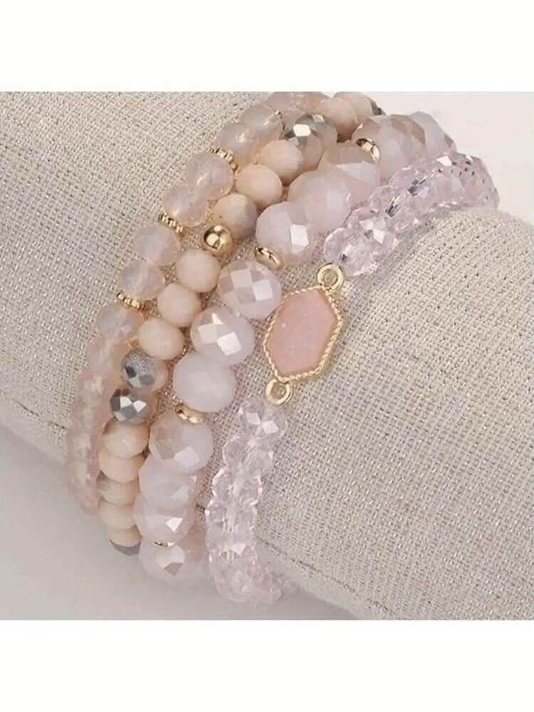 Pink Beaded Bracelet with Gem - Lolo Viv Boutique